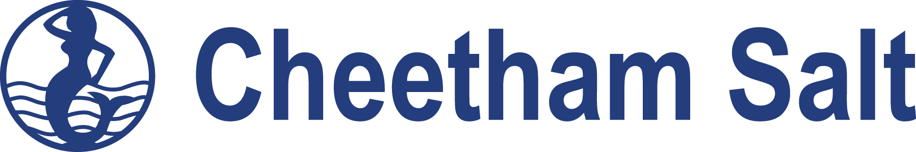 Cheetham Salt Logo with text and illustration in blue.